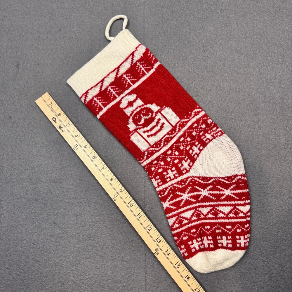 Red White Nutcracker Knit Christmas Stocking‎ Patterned Trees Holiday Soft 18in